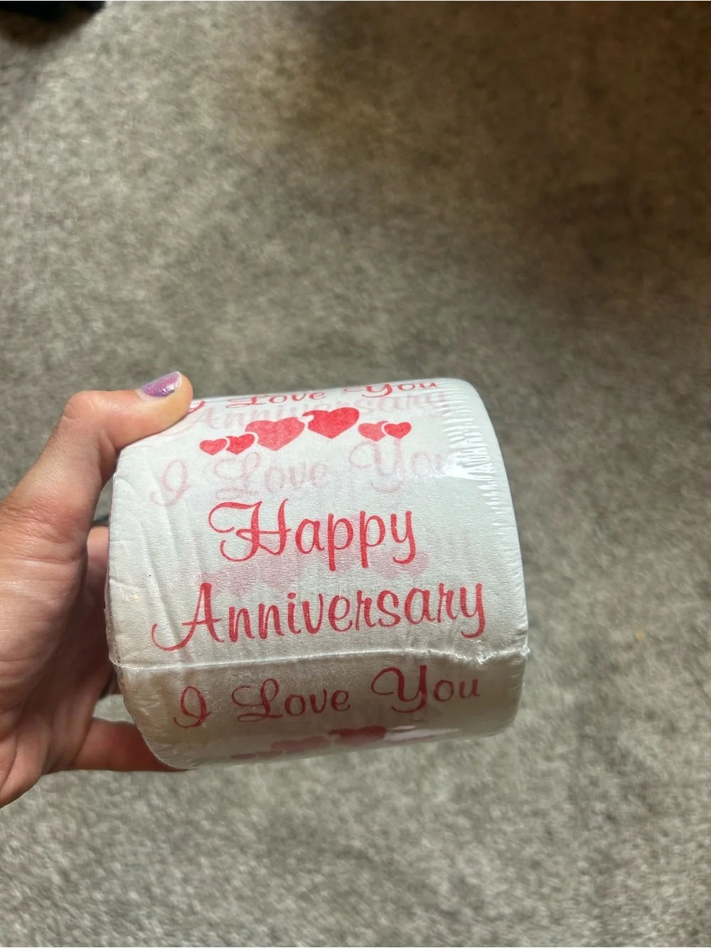 Happy Anniversary I Love You Decorative Toilet Paper - White with Red Print